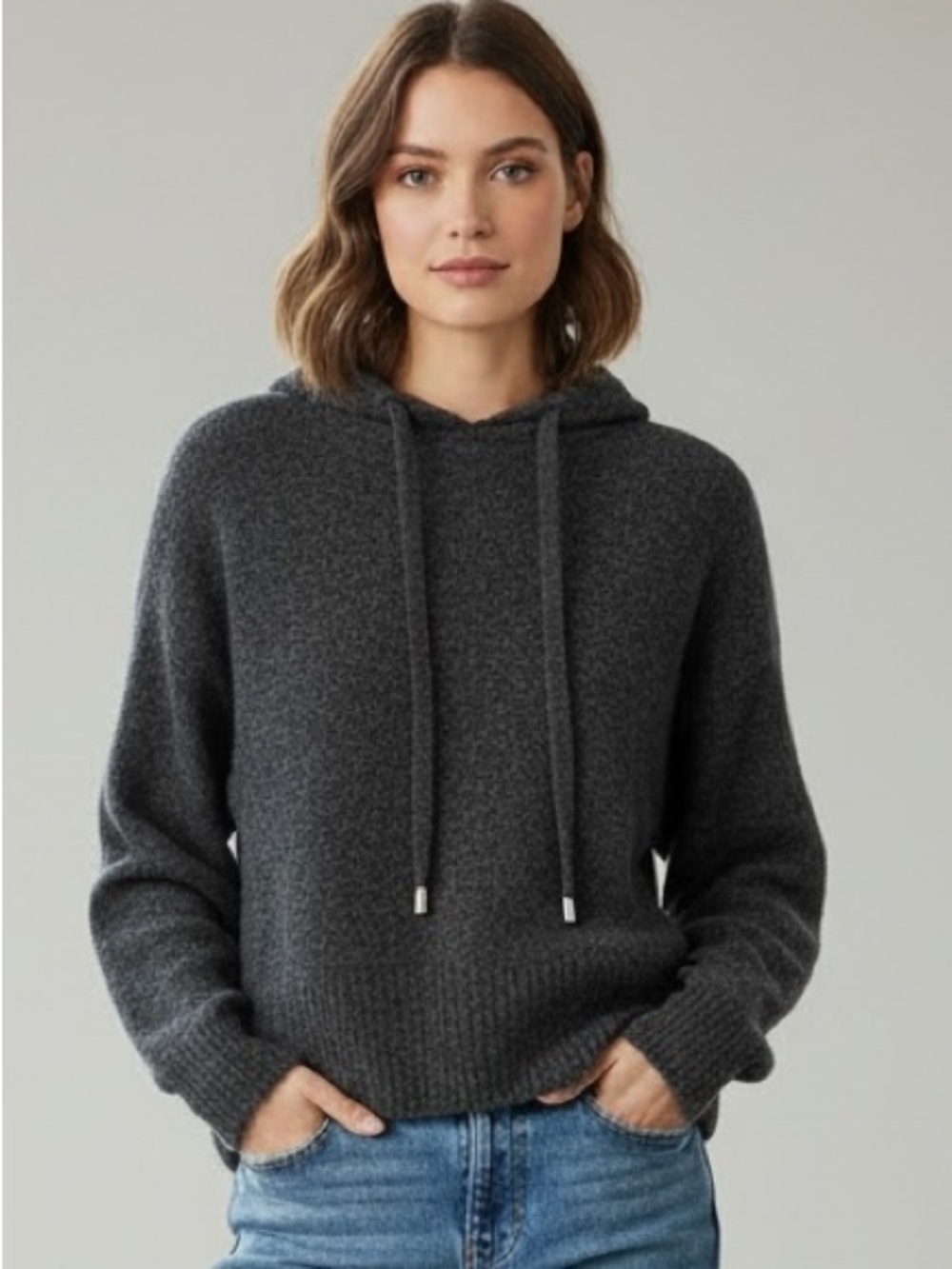 H&M | Gray fuzzy slight stretch long sleeve pullover hoodie sweater size small